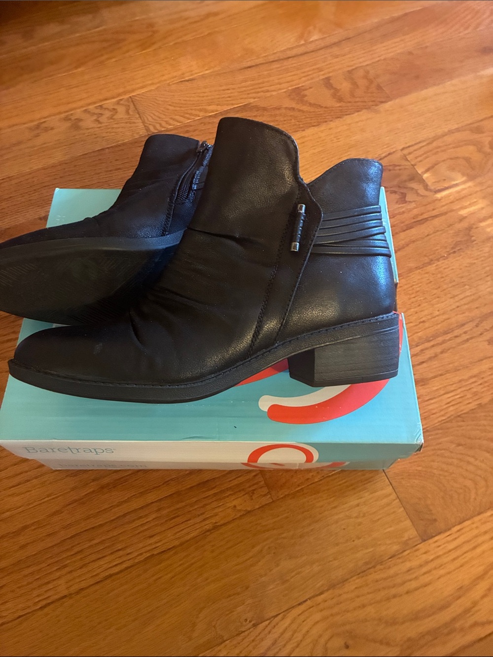 BareTraps Black Leather Side-Zip Ankle Booties - Picture 3 of 5